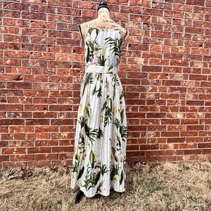 Mlle Gabrielle Maxi Dress Pleated Green Pink Tropical Print